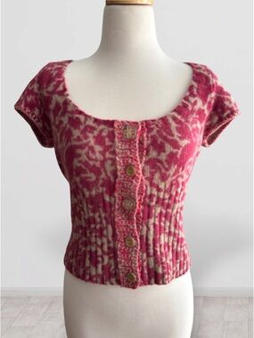 Free People Angora Blend Scoop Neck Button-Front Cropped Sweater/Fitted Cardigan